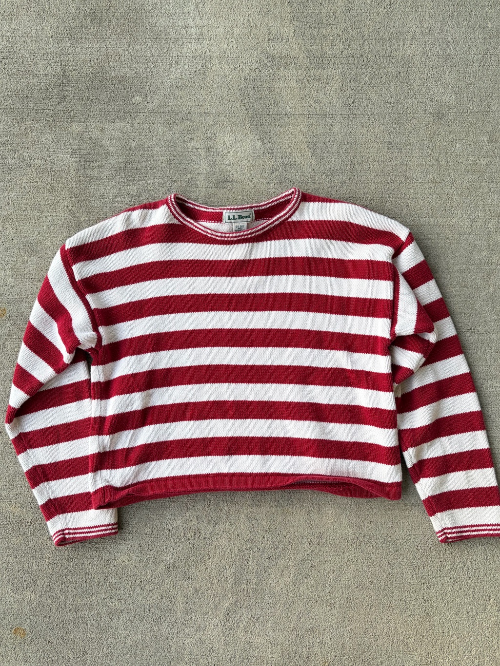 Vintage 90s Llbean Chunky Knit Cotton Jumper Sweater Striped Pullover Top Shirt